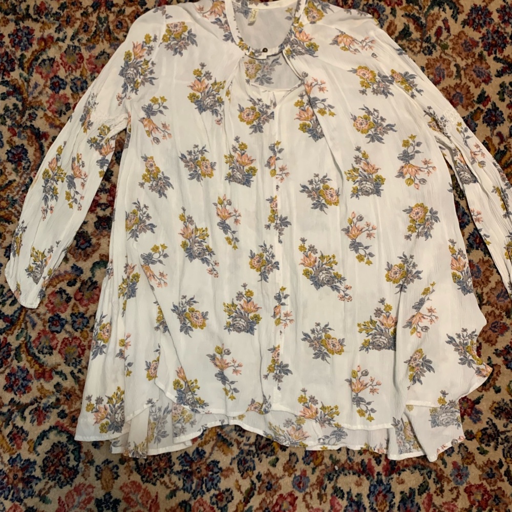 Free People Retro Swing Tunic Dress Floral White - Picture 3 of 3
